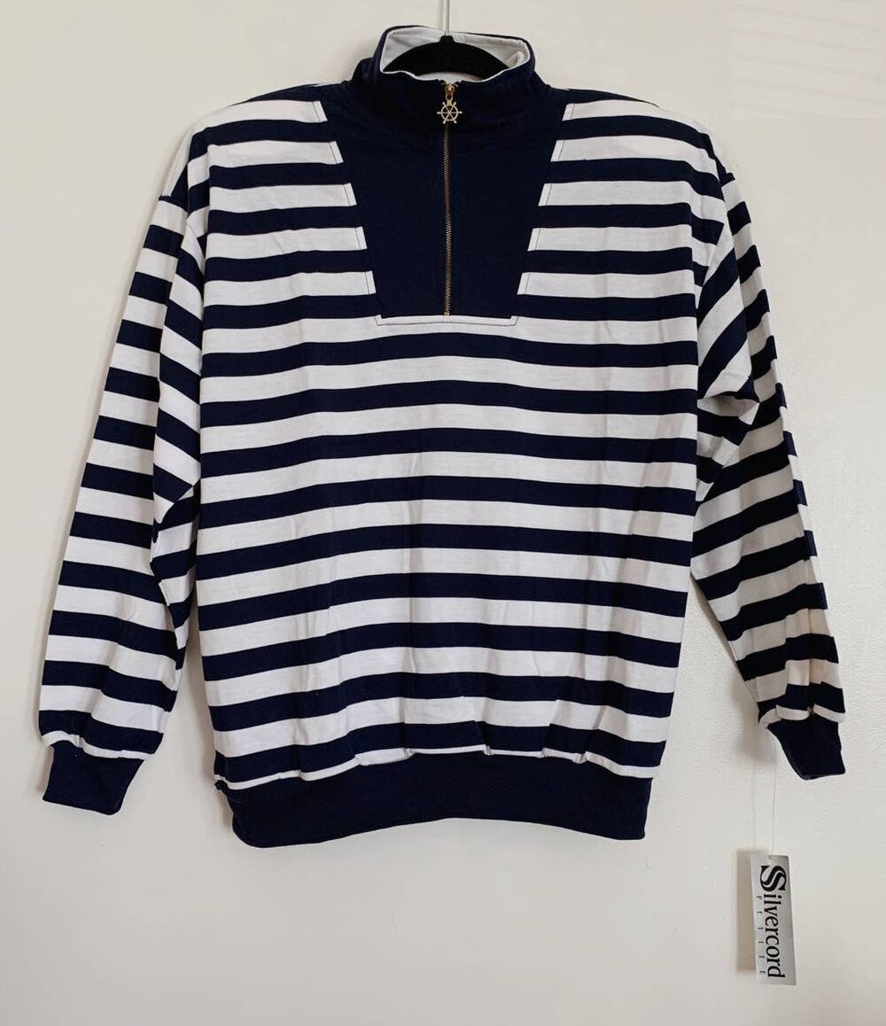 Navy Blue and White Vintage Silvercord 3/4 Zip Up Sweatshirt S - Picture 1 of 7